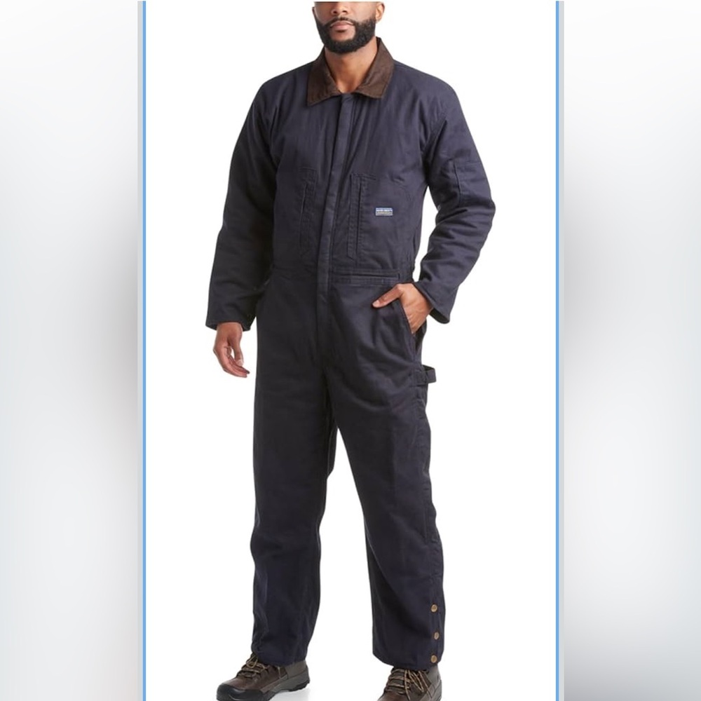 Bass Creek Dark Navy Men's Coverall with Brown Corduroy Collar